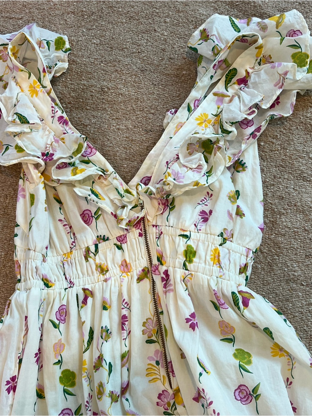 Banjanan Maya Cotton Ruffled Foliage Floral Dress, White Size XS - Picture 4 of 6